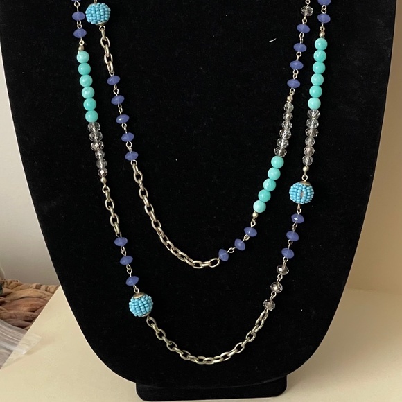 Loft gray, blue, purple beads, silver chain necklace - Picture 3 of 10